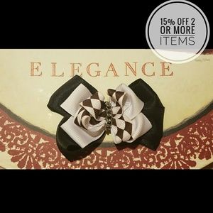 Black & White Handmade Hair Bow with Chain